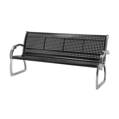 Skyline 6 Foot Bench With Backrest, Black and Stainless Steel